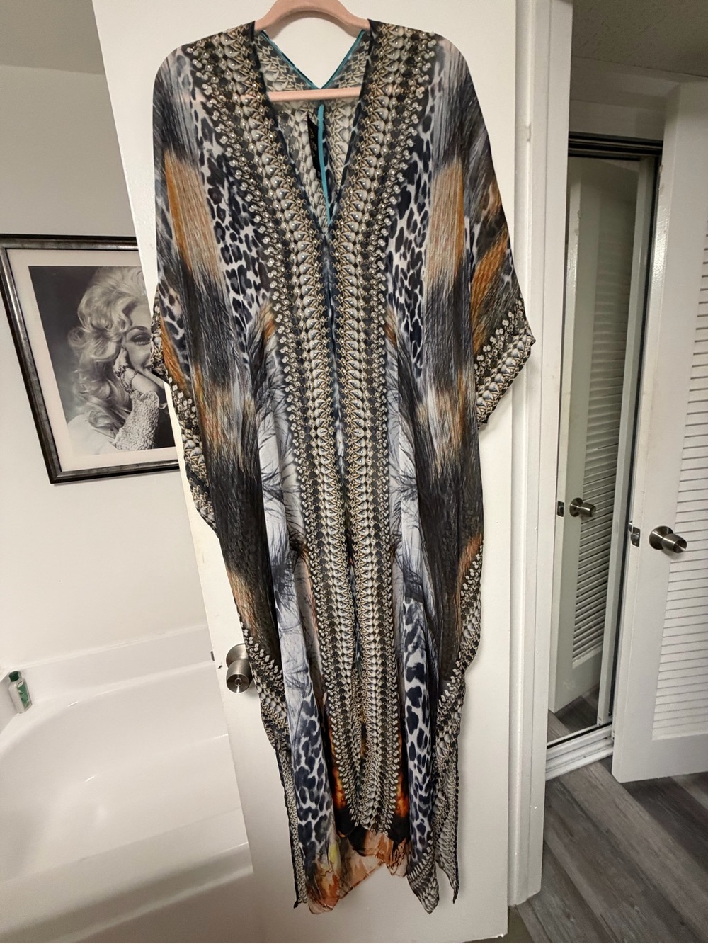ASA Kaftans Animal Print Boho Maxi Dress Caftan with Crystals, Women's Plus